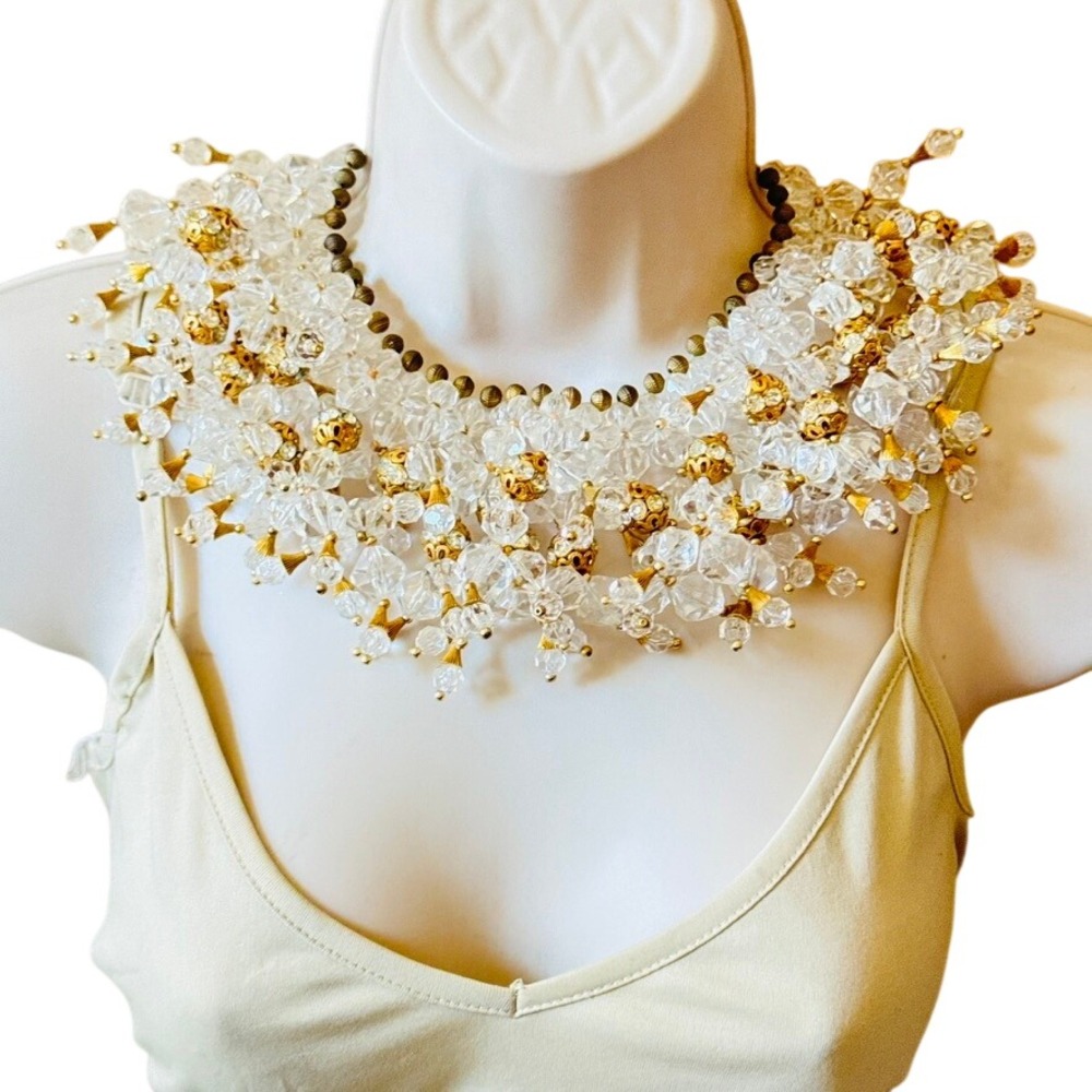 VTG Runway Mimi Di N Necklace Beaded Lucite Rhinestone Couture Dramatic 50s